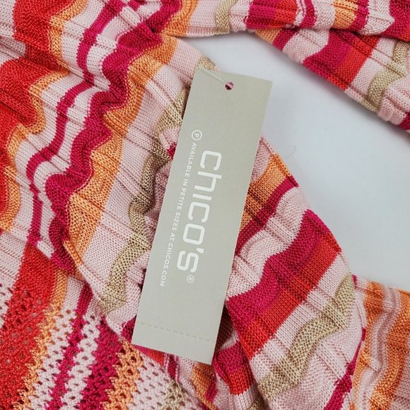 Chicos Womens Wave Tassel Cardigan Sweater Orange Pink Stripe Chicos 1=Medium - Picture 10 of 13